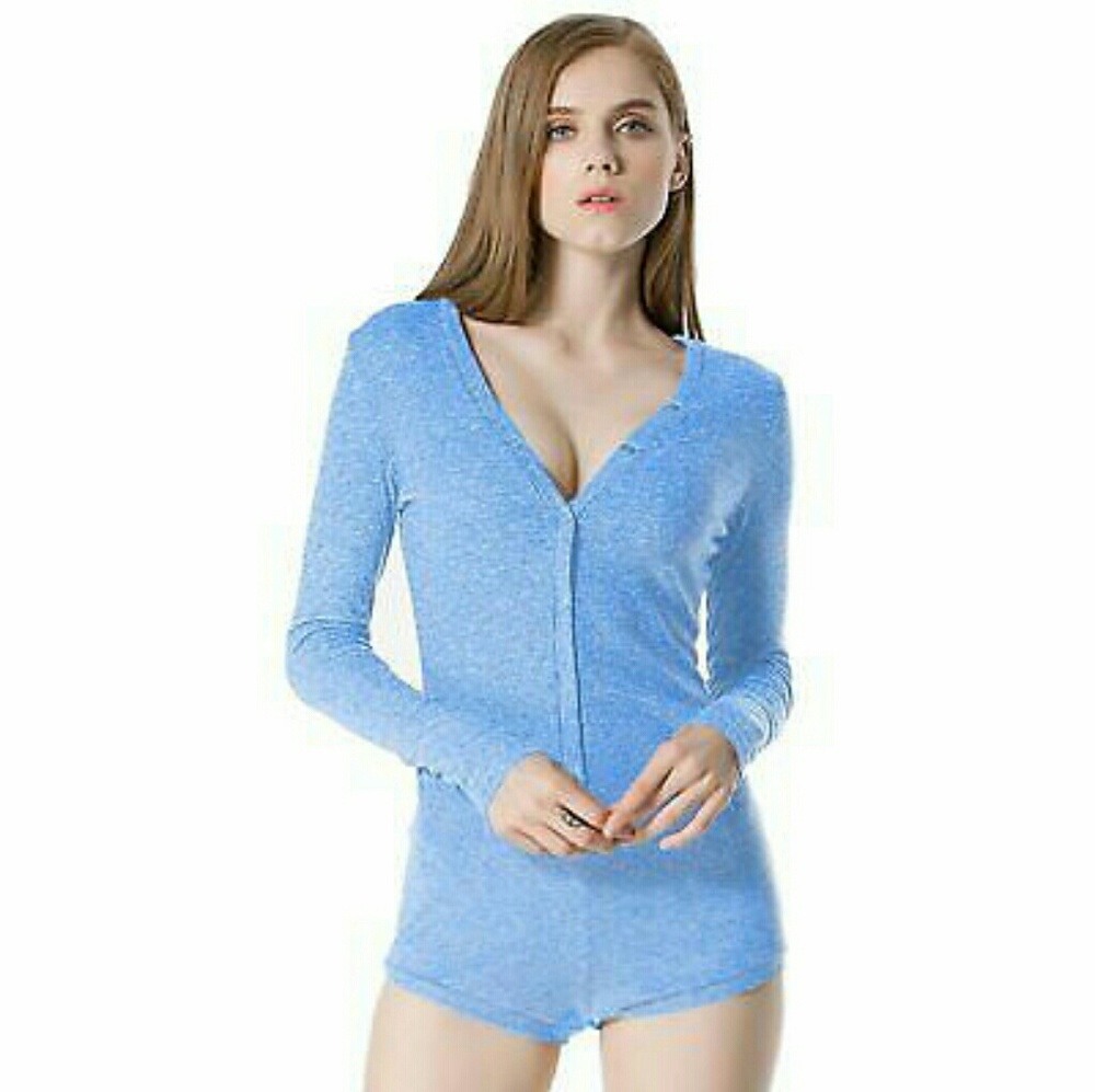 Moxeay Blue Long Sleeve Romper med.
